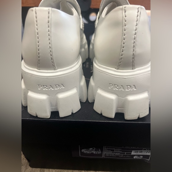 Prada men's white MONOLITH LEATHER LOAFERS - Picture 4 of 7
